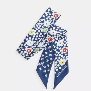 Coach Country Club Navy Floral Silk Skinny Scarf